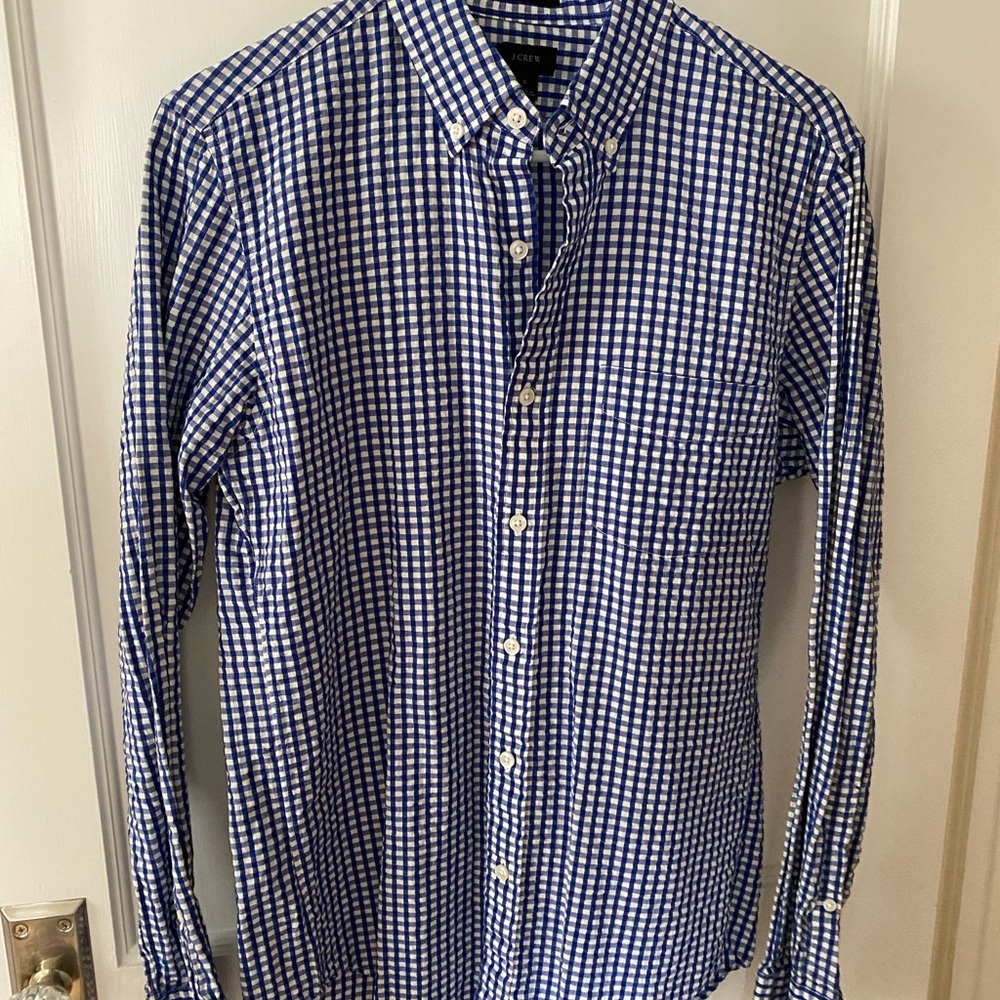 J. Crew Blue and White Gingham Men's Shirt